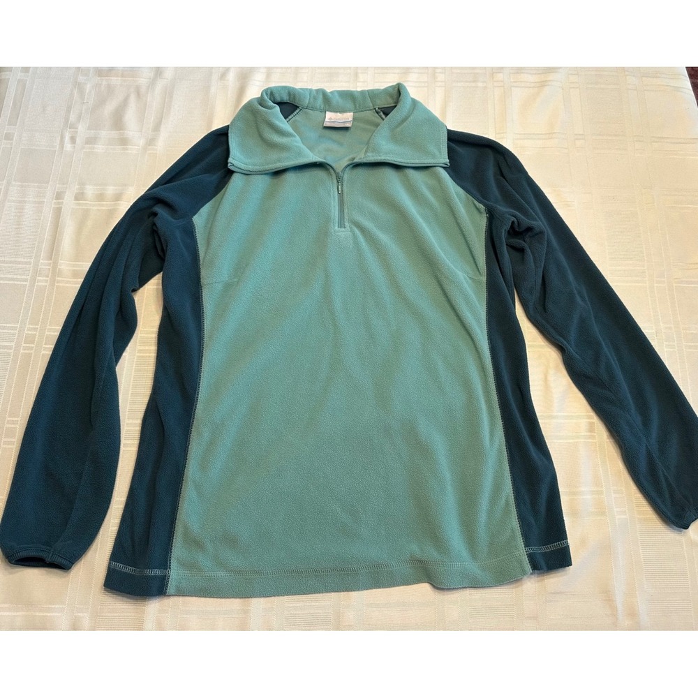 Columbia Fleece Pullover Women XL Teal Glacial IV 1/4 Zip Mock Neck Raglan Logo